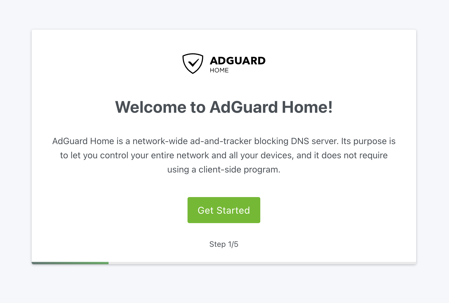 AdGuard HomeのWelcom画面