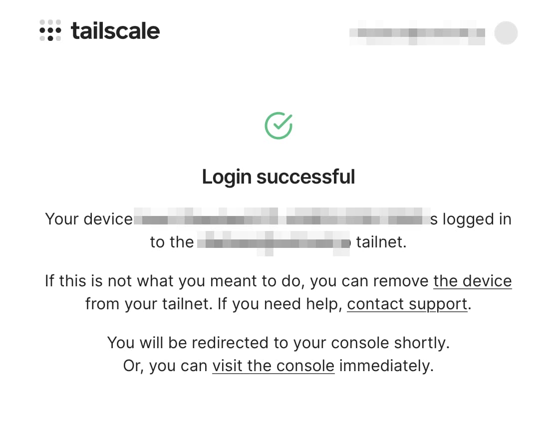 Tailscaleに接続成功時の表示