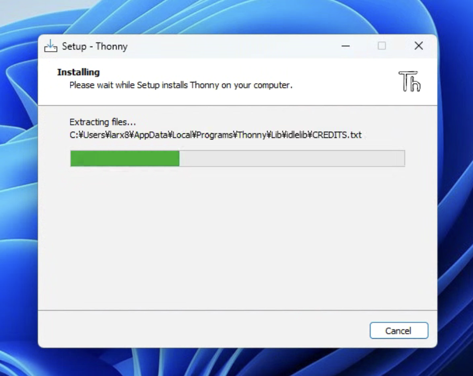 Thonnyのインストール中