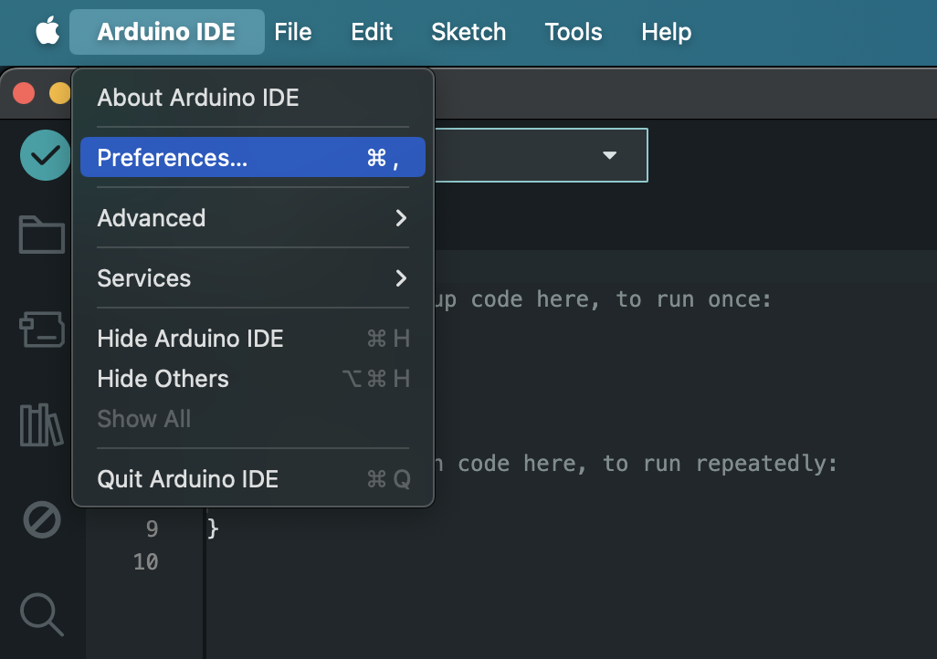 ArduinoのPreferencesを開く