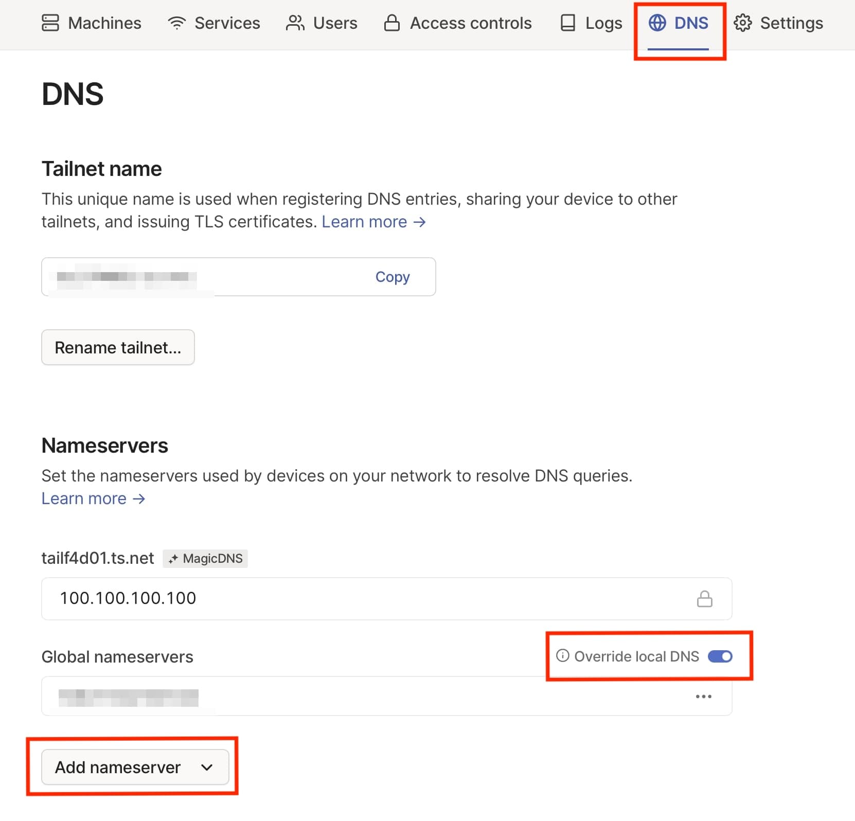 Tailscaleã®DNSèšå®ç»é¢
