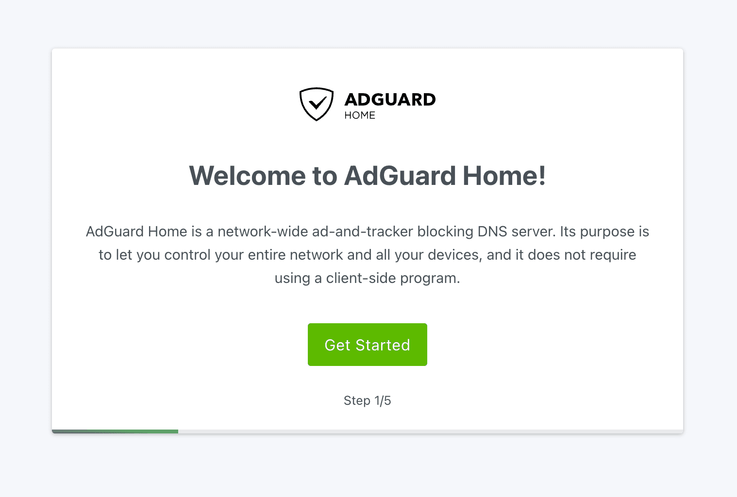 AdGuard Homeã®Welcomç»é¢
